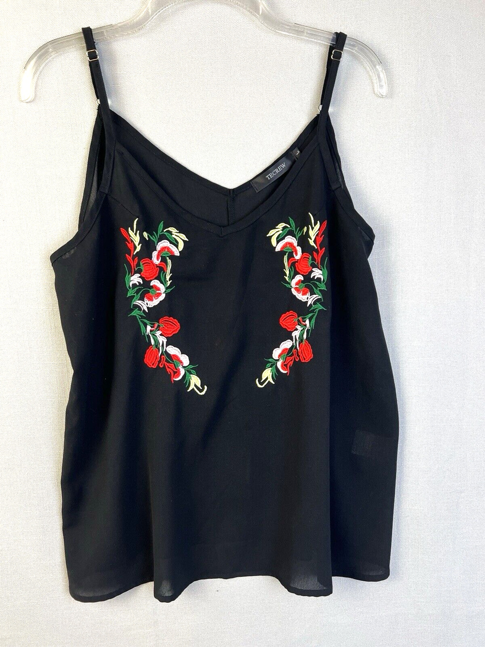 Tecrew Embroidered Camisole Top Women Large Black Feminine Boho Floral Night Out